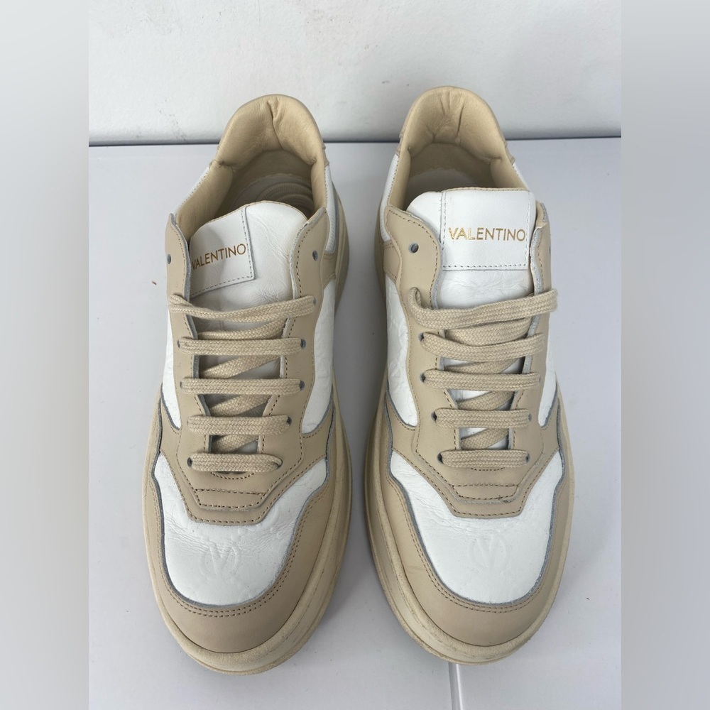 Valentino Designer Beige and White Platform Luxury Sneakers - Picture 3 of 5